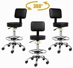 Bonnlo Rollhocker höhenverstellbar mit Lehne Abnehmbar, Arbeitshocker 360° Drehbar, Drehhocker mit F