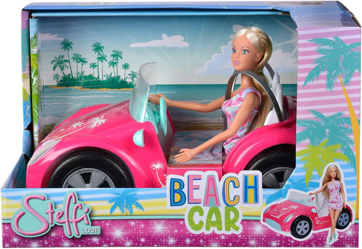 Steffi Love Beach Car, Spielpuppe im coolen Sommeroutfit mit Strandbuggy, 29cm, ab 3 Jahre