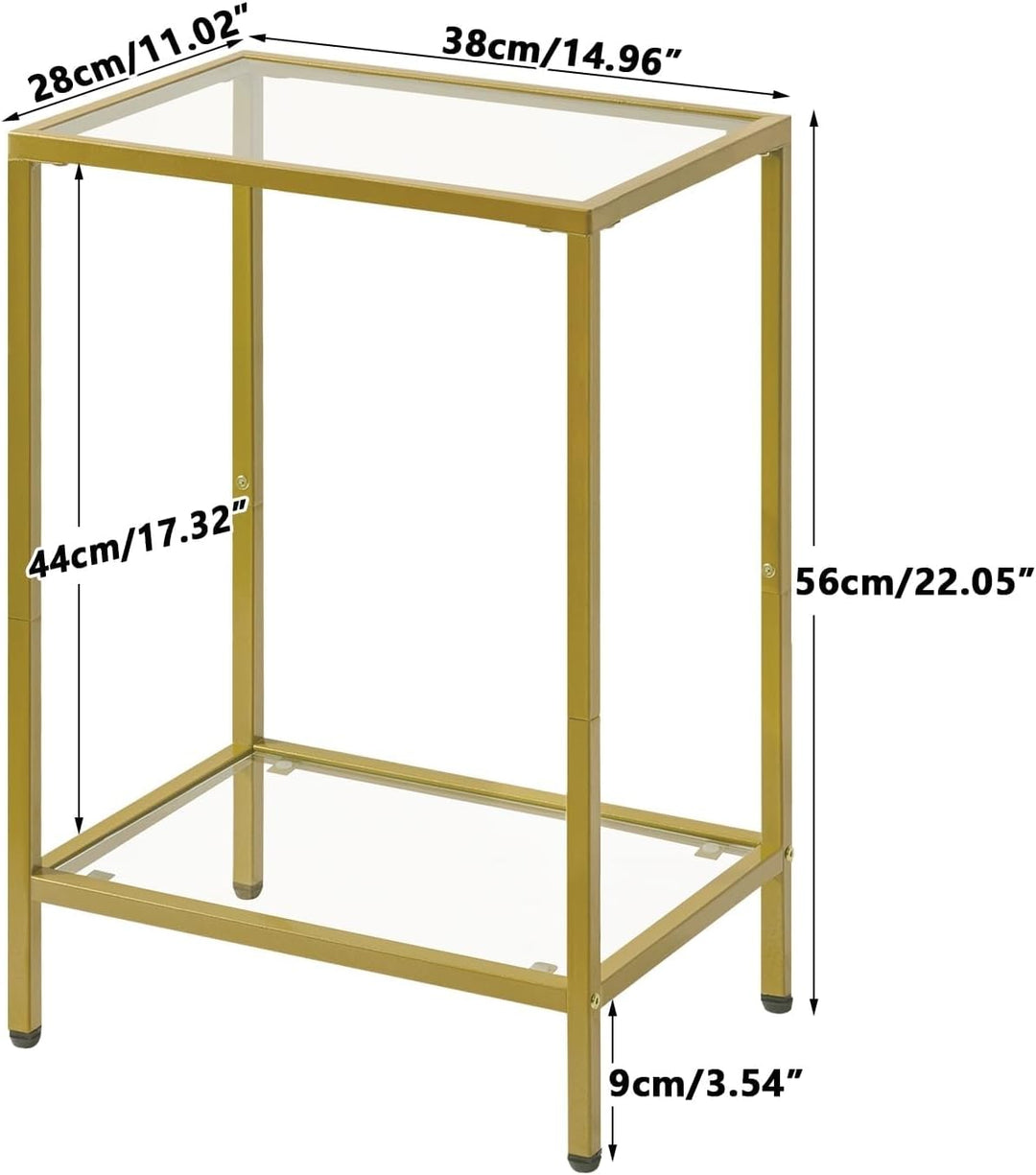 YMYNY Beistelltisch, Quadratischer Couchtisch, Sofatisch, Glastisch, Metallrahmen, aus gehärtetem Gl