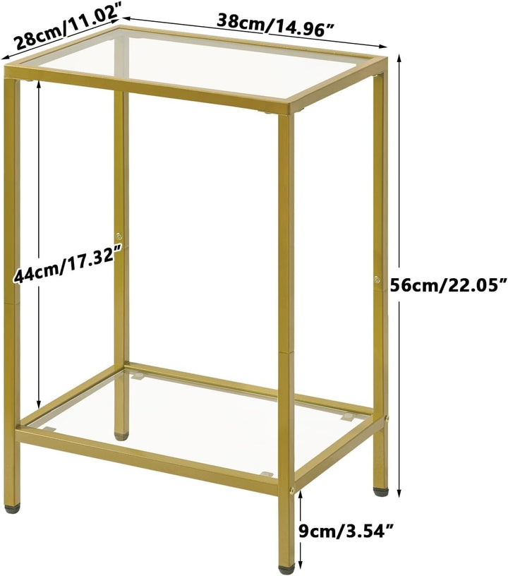 YMYNY Beistelltisch, Quadratischer Couchtisch, Sofatisch, Glastisch, Metallrahmen, aus gehärtetem Gl