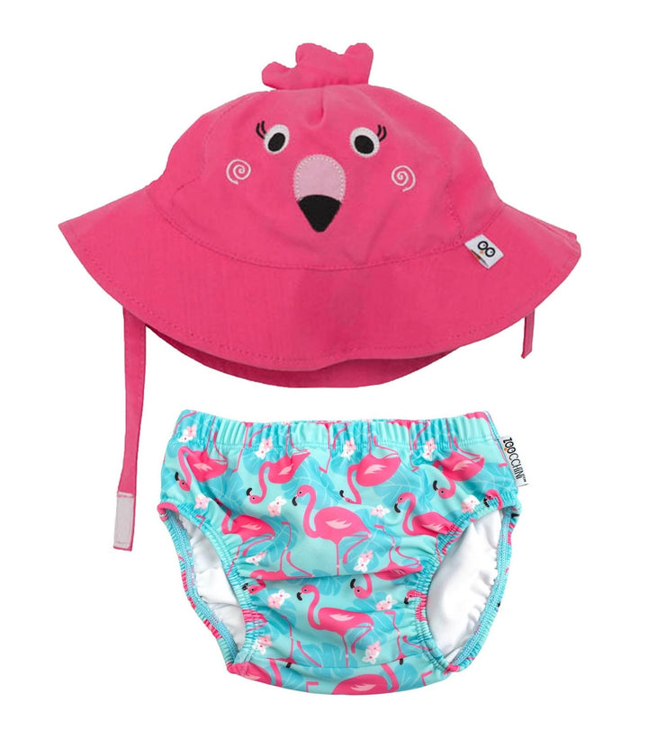 ZOOCCHINI LSF 50+ Baby Schwimmwindel & Sonnenhut Set, Franny der Flamingo, 3-6 Monate