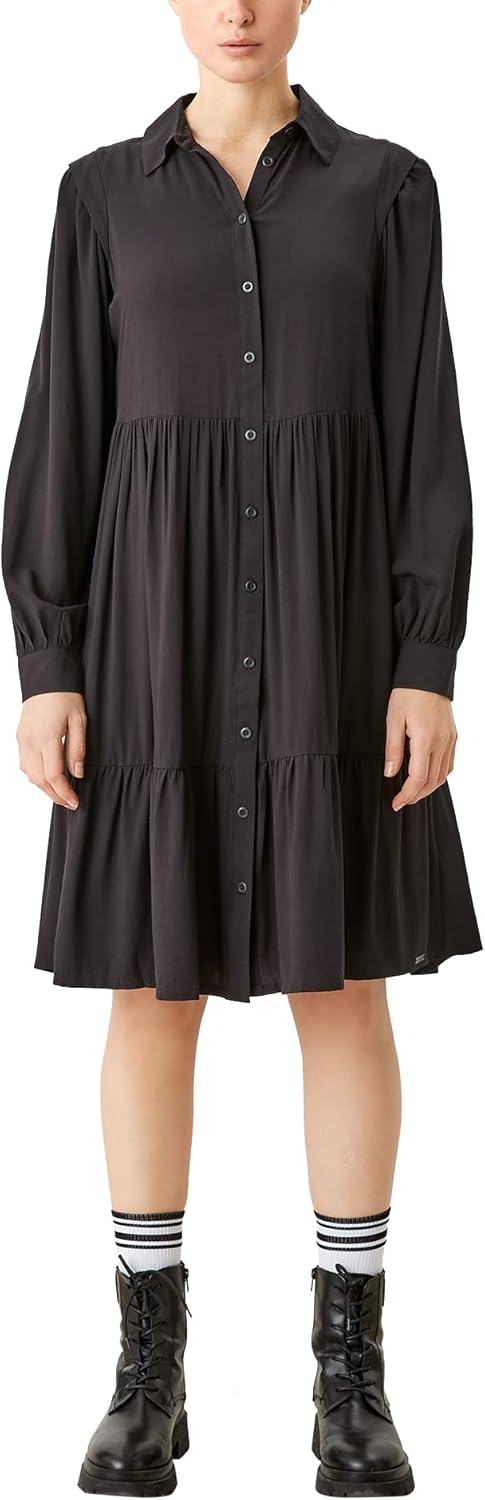 Q/S designed by - s.Oliver Damen Kleid Kurz Regular Fit Dress 36 Grau/Schwarz, 36 Grau/Schwarz