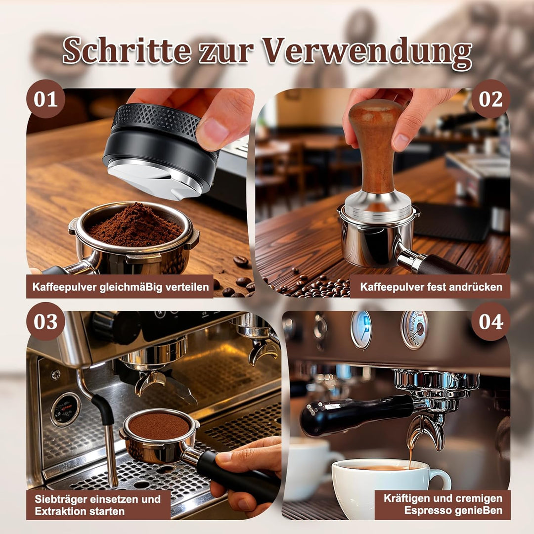 Tamper 51mm, Leveler 51mm, Espresso Barista Zubehör mit Silikonunterlagen und Reinigungsbürste, Sieb
