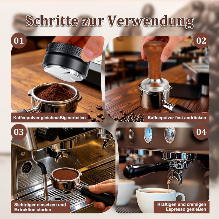 Tamper 51mm, Leveler 51mm, Espresso Barista Zubehör mit Silikonunterlagen und Reinigungsbürste, Sieb