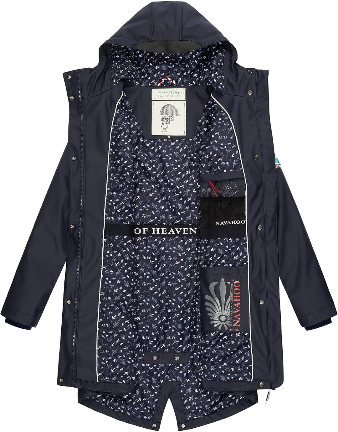 Navahoo Damen Übergangsjacke Regenmantel wasserdicht lang mit Kapuze Tropical Stormoo XS-3XL XS Navy