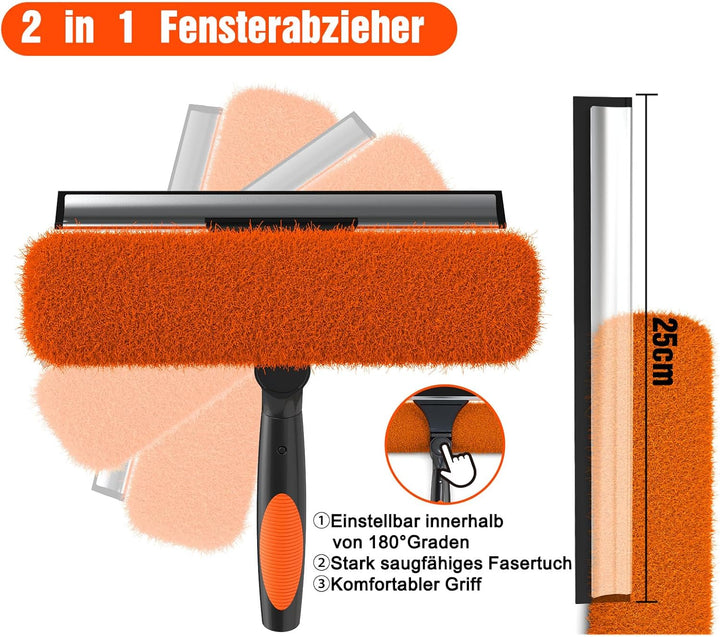 LAANPOLE 9m Fensterputzer Teleskop, 2-in-1 Fensterabzieher für die Fensterreinigung, Fensterwischer