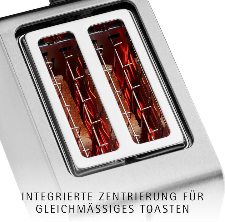 WMF Stelio Toaster 2 Scheiben Edelstahl, Doppelschlitz Toaster mit Brötchenaufsatz, Bagel-Funktion,