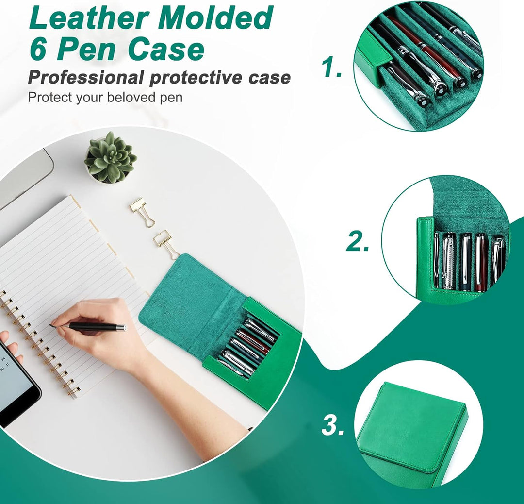 Hiram Leder-Füllfederhalter-Etui für 6 Stifte, Tragbare Aufbewahrungsbox für Stifte aus Pflanzlich G