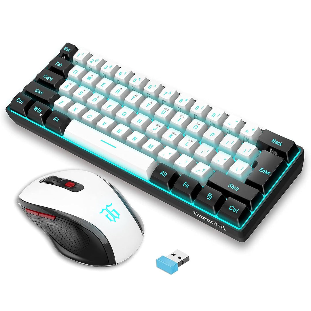 Snpurdiri 60% Prozent Tastatur Maus Set Kabellos, Wireless Gaming Combo, Enthalten 2.4G Small Mini 6