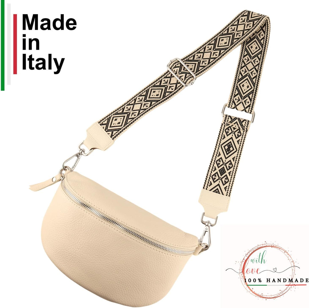MIRROSI® Bauchtasche Damen, Echtleder, Made in Italy, Umhängetasche, Brusttasche, Crossbody Bag (1 T