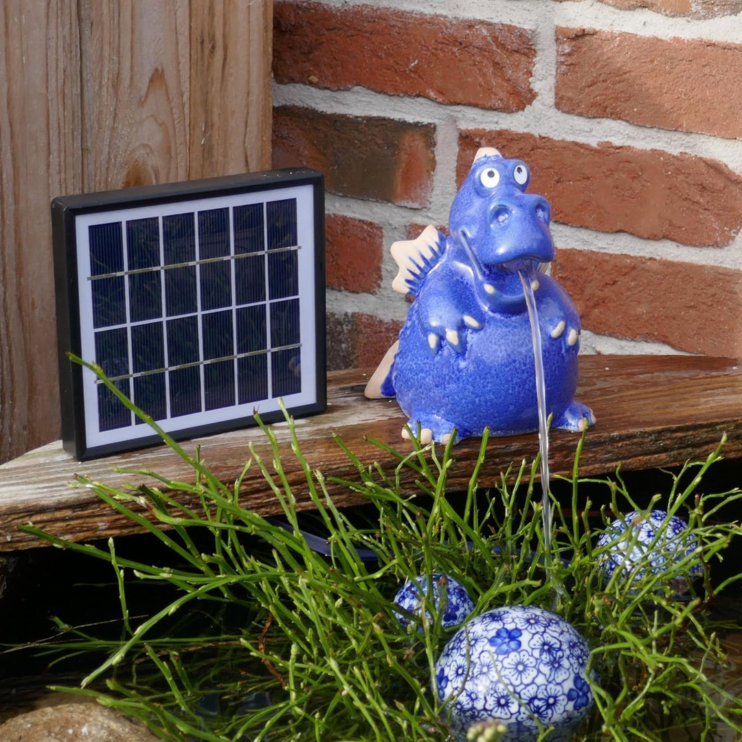 Storm's Gartenzaubereien Wasserspeier Drache - Teichfigur mit Solarpumpe 14,5cm aus Keramik als Teic
