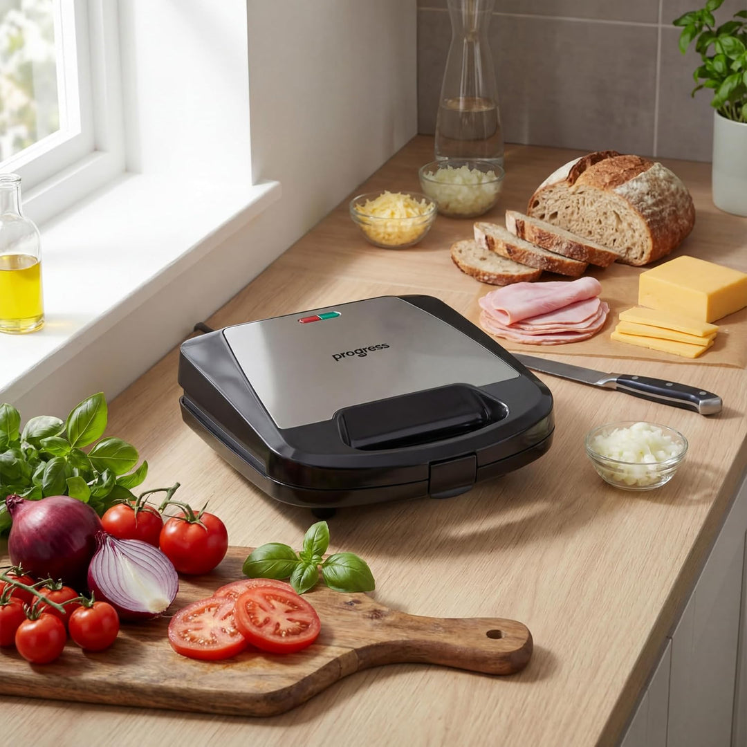 Progress Sandwich-Toaster – Antihaftbeschichteter Toastie-Maker, Bereitet 4 getoastete Sandwiches, 4