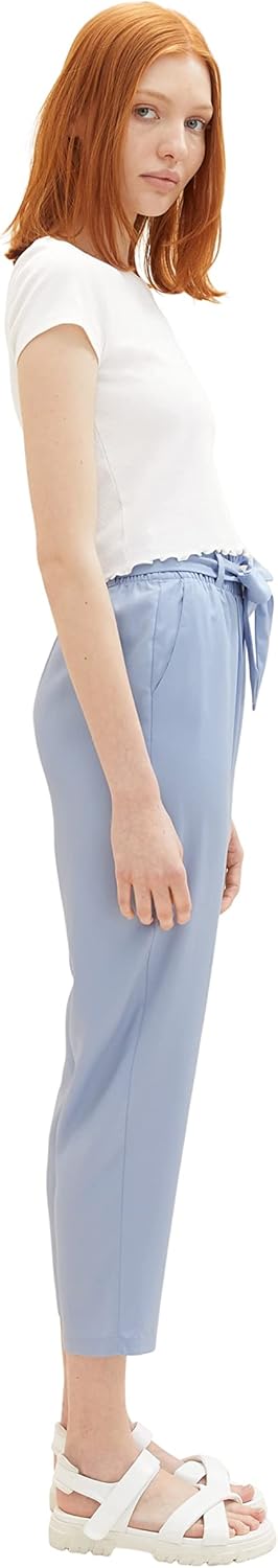 TOM TAILOR Denim Damen Relaxed Tapered Hose mit Bindegürtel M 12819 - Parisienne Blue, M 12819 - Par