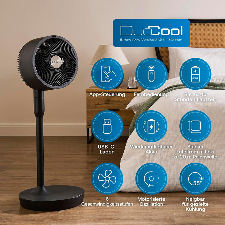 DIMPLEX DUOCOOL 2-in-1 Smart Akku Ventilator, Standventilator & Tischventilator mit 45h Akkulaufzeit