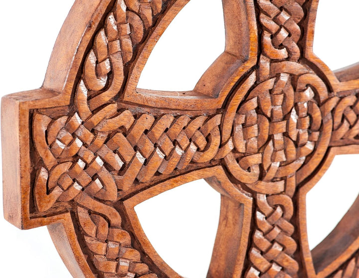 Windalf Wand Deko Taran Ø 29 cm KELTENKREUZ mit Zopfmuster Celtic Art Handarbeit aus Holz