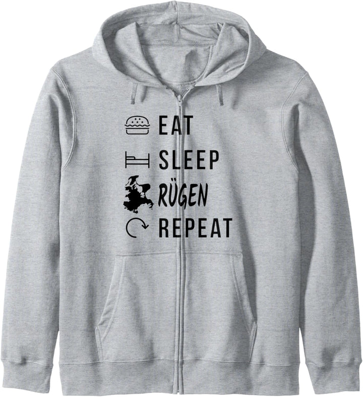 Rügen Eat Sleep Repeat Silhouette Ostsee Insel Urlaub Kapuzenjacke