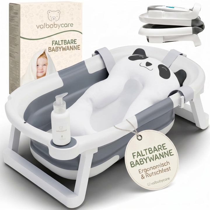 Baby Badewanne Faltbar Antirutsch Ergonomisch Neugeborene Bis 2 Jahre mit Panda Kissen Gross und gep