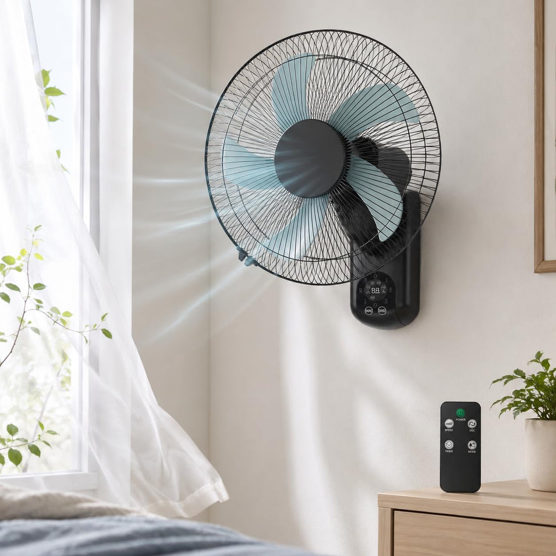 Wandventilator mit Fernbedienung, 40 cm Wand Ventilator mit 3 Geschwindigkeiten, Oszillation 90° & T