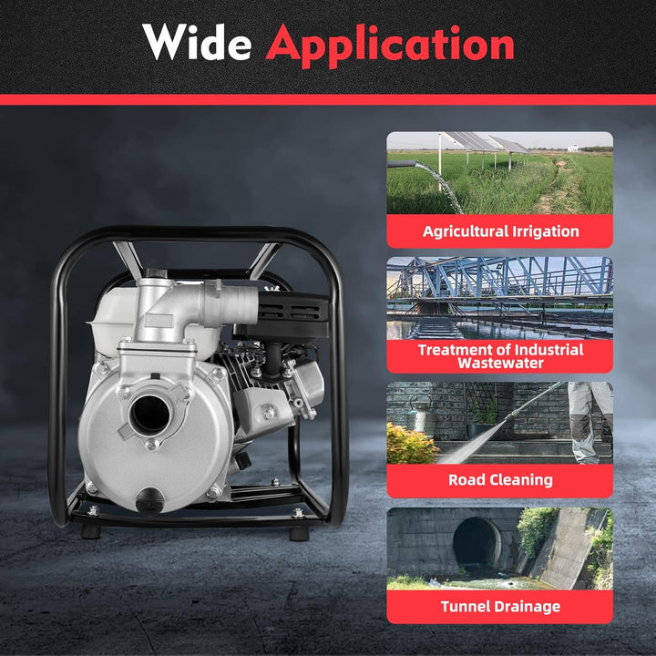 Tagtuell 6,5PS Wasserpumpe, Gartenpumpe, Benzin Pumpe mit 212cc Motor und 7m Ansaughöhe, Seilzugstar