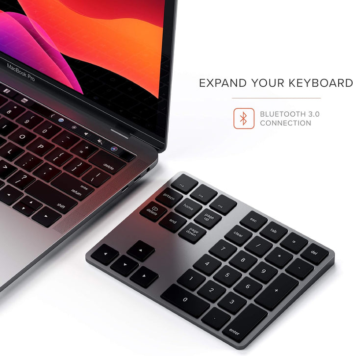 SATECHI Bluetooth Erweiterter Ziffernblock 34 Tasten, US-Layout, wiederaufladbarer Aluminium-Ziffern