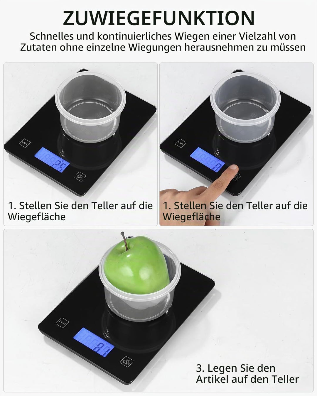 Küchenwaage,Küchenwaage Digital 10KG mit LCD Display und Tara Funktion,Multifunktions-Lebensmittelwa