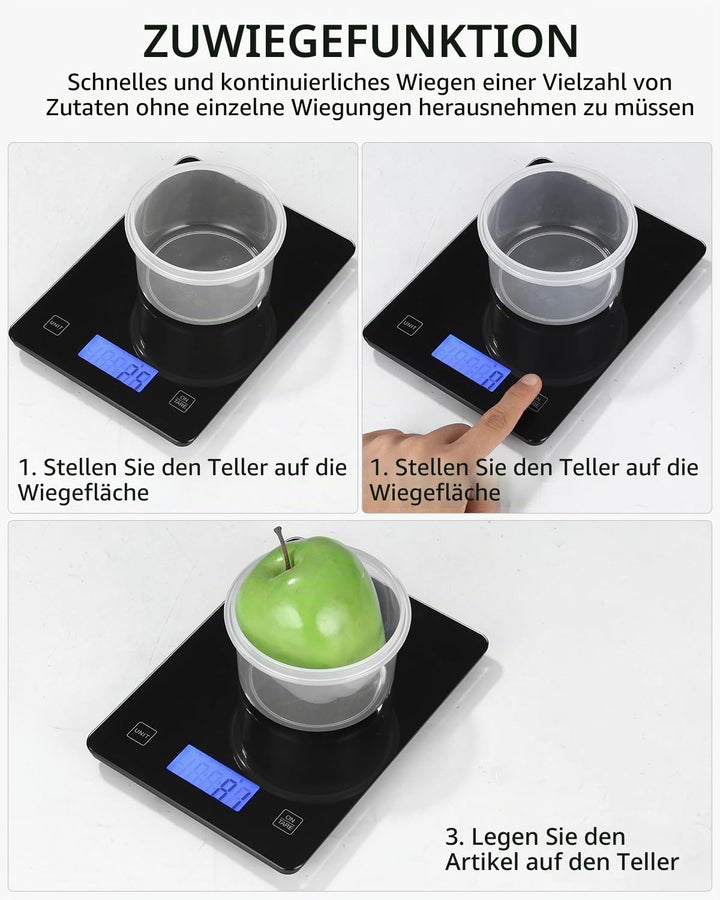 Küchenwaage,Küchenwaage Digital 10KG mit LCD Display und Tara Funktion,Multifunktions-Lebensmittelwa