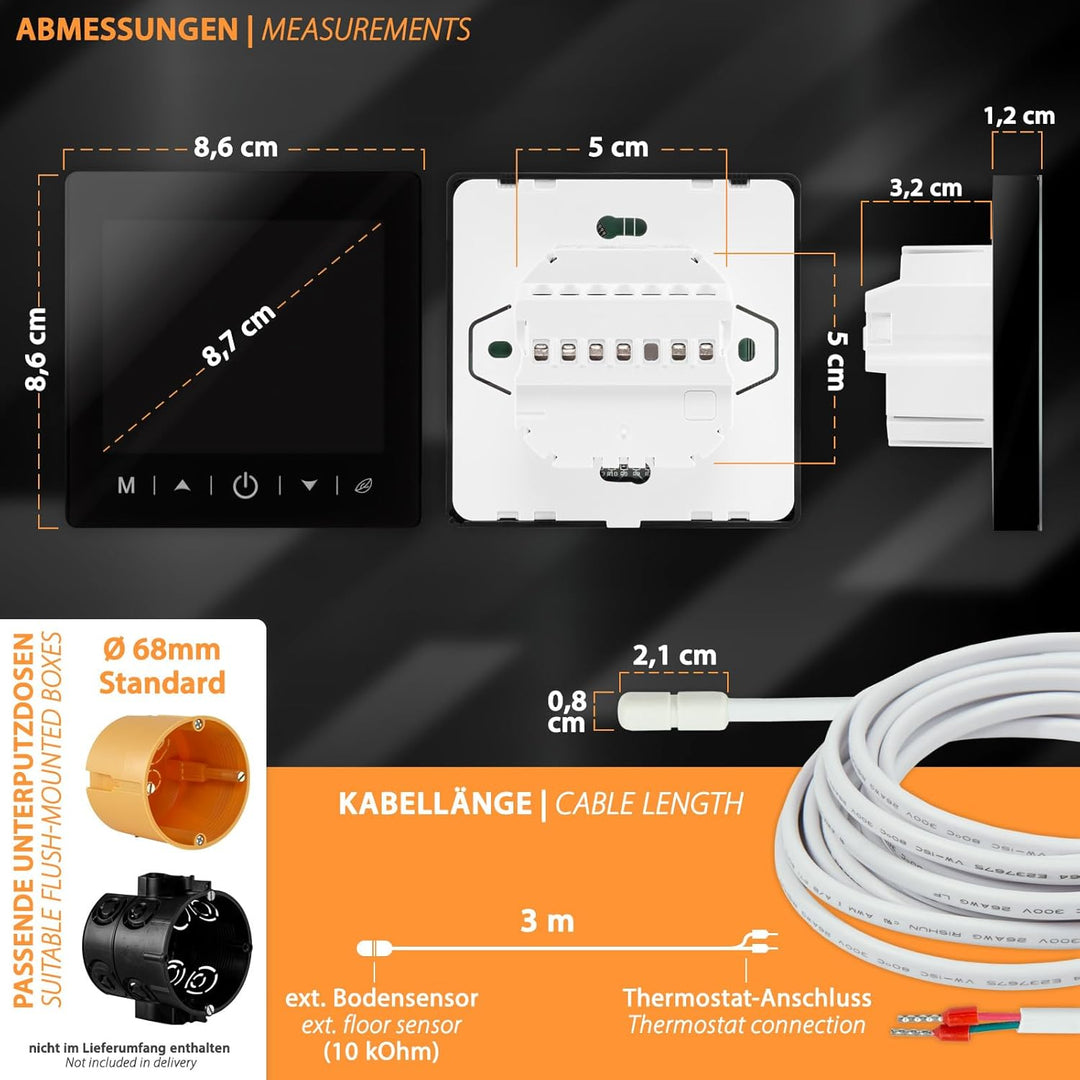 Mi-Heat M2 digital Thermostat WLAN & Bluetooth schwarz - Fussbodenheizung, Wasser und Elektro Fussbo