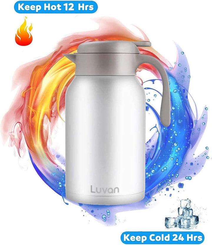 Luvan Thermoskanne 2,0 l, Thermokaraffe aus Edelstahl, Warmhaltefunktion, kalt, 24 Stunden (weiss),