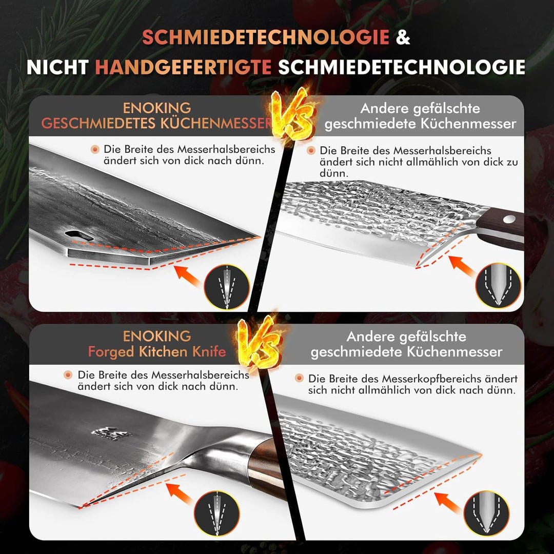 ENOKING Hackmesser, handgeschmiedetes Chinesisches Küchenmesser, Scharf Kochmesser Hochwertigem Deut