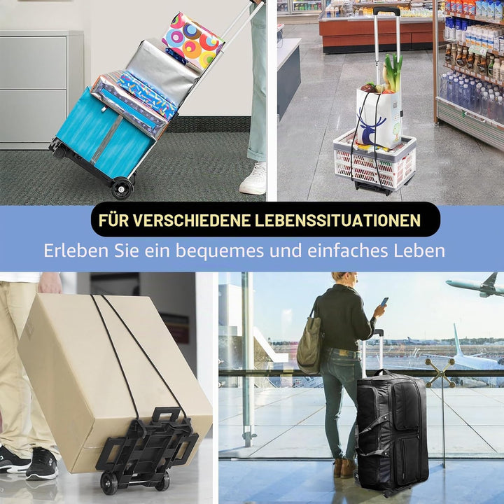 ZHJINGYU Aluminium Sackkarre Klappbar, 35KG Transportkarre mit Teleskopstange - 2 Expanderseilen ink