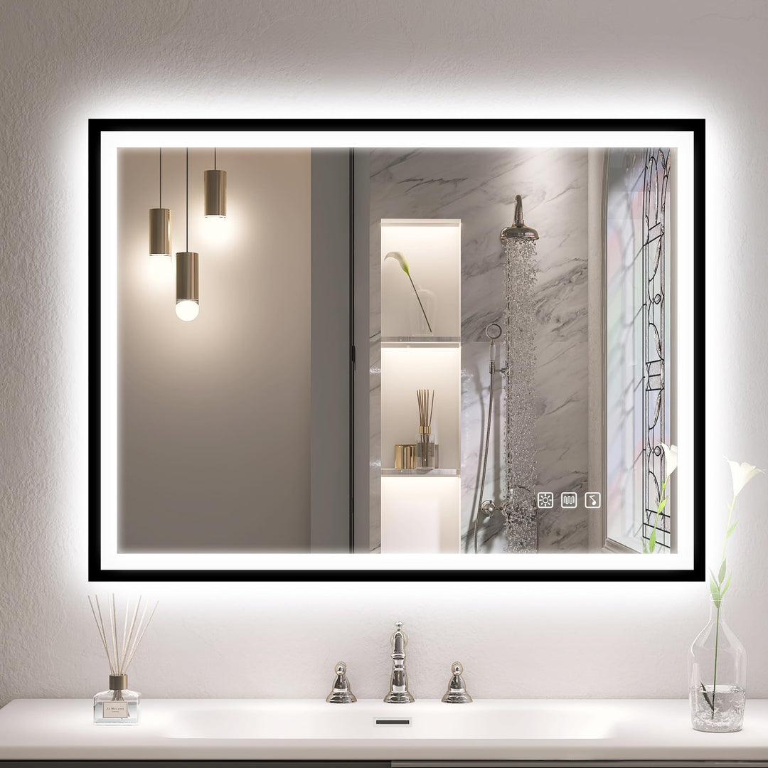 S'bagno Bluetooth-Badspiegel-mit-Beleuchtung 80x60 cm, LED Badezimmerspiegel mit Beschlagfrei/Gehärt