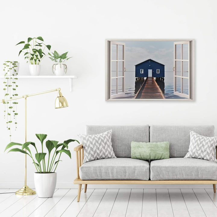 Feeby Wandbild 3D Illusion Druckbild Leinwandbild Architektur Blau 90x60 cm Leinwandbild 90x60 cm Bl
