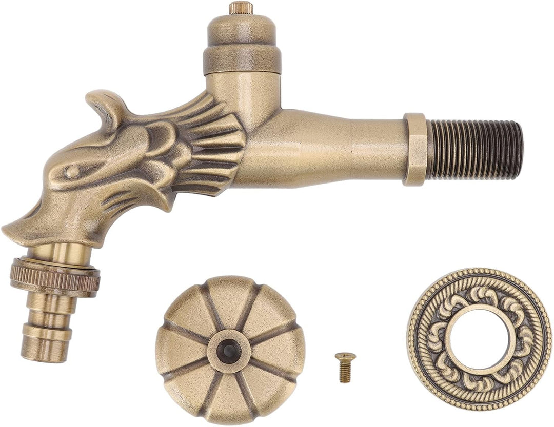 Gartenwasserhahn Antik, Vintage Messing Wasserhahn mit Langem Gewinde G1/2 für Wandmontage Küche Bad