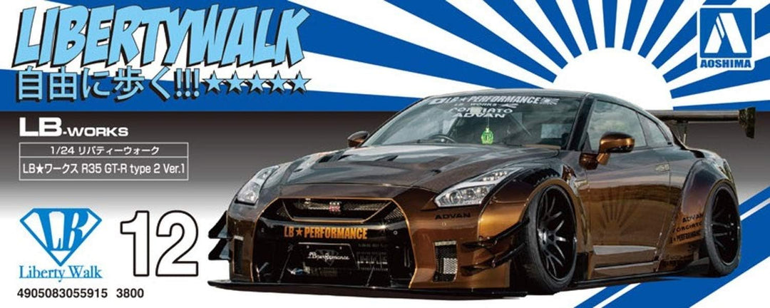 Aoshima Nissan GT-R R35 Type 2 Ver. 1 LB Works ADVAN 1:24 Model Kit Bausatz 055915