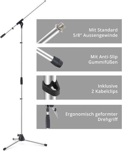 Pronomic Mikrofonständer MS-25C Pro 5x Set - dreibeinig mit Gummifüssen - Galgen in Länge und Neigun