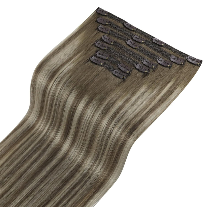 Fshine Balayage Echthaar Extensions Clip Blond 60cm Remy Echthaar Clip 120 Gramm Hellbraun Mit Plati
