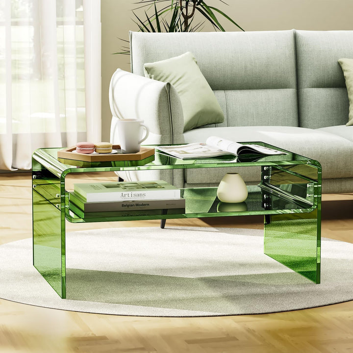 Acryl Couchtisch für Wohnzimmer, Wohnzimmertisch Beistelltisch Transparent, Lucite Tisch mit Offenem