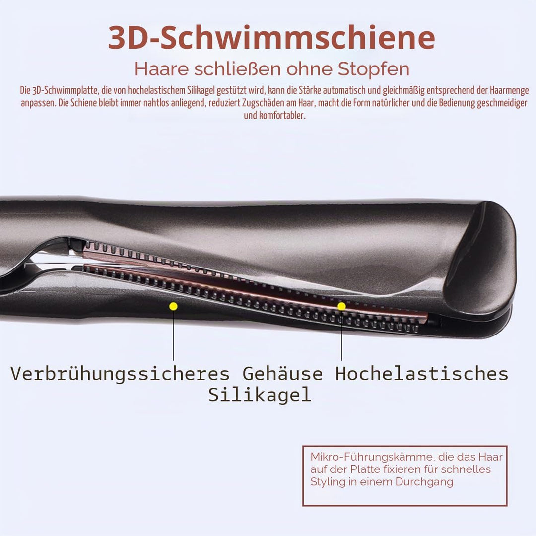 2-in-1 Glätteisen & Lockenstab: LCD-Temp.display, 10 Temp.-Stufen (140-230°C), 3D-Floating-Platten,