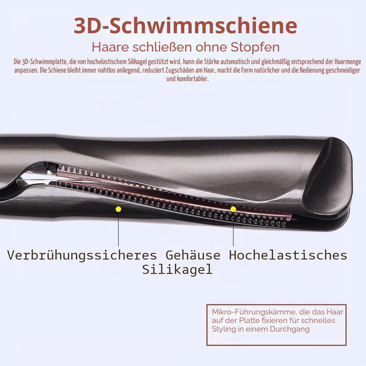 2-in-1 Glätteisen & Lockenstab: LCD-Temp.display, 10 Temp.-Stufen (140-230°C), 3D-Floating-Platten,