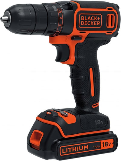 Black+Decker BDCDC18BAFC-QW Bohrschrauber (18V, 2X Li-Ion Schiebe-Akku, Planetengetriebe, LED-Arbeit