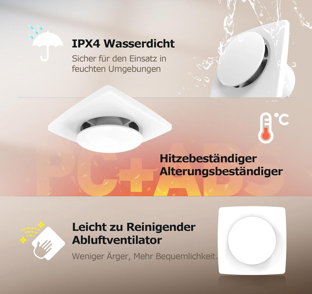 Badlüfter 100mm mit Schalter - 130m³/h Starker Lüftung Energiesparend WC Lüfter - Leiser Badezimmer