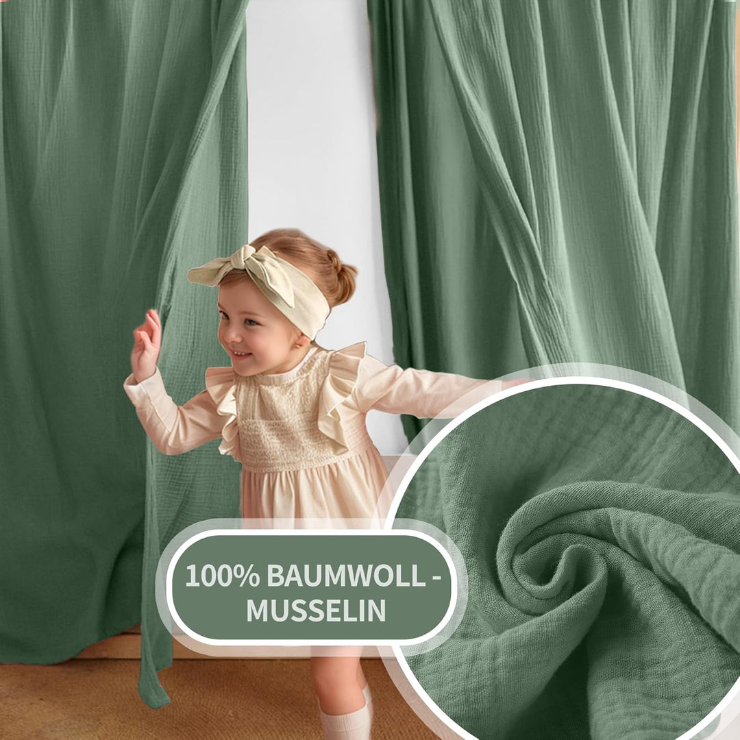 iLuane Hausbett Himmel Deko - 3PCS Betthimmel Hausbett Set, 100% Baumwolle Musselin Vorhang - Hausbe