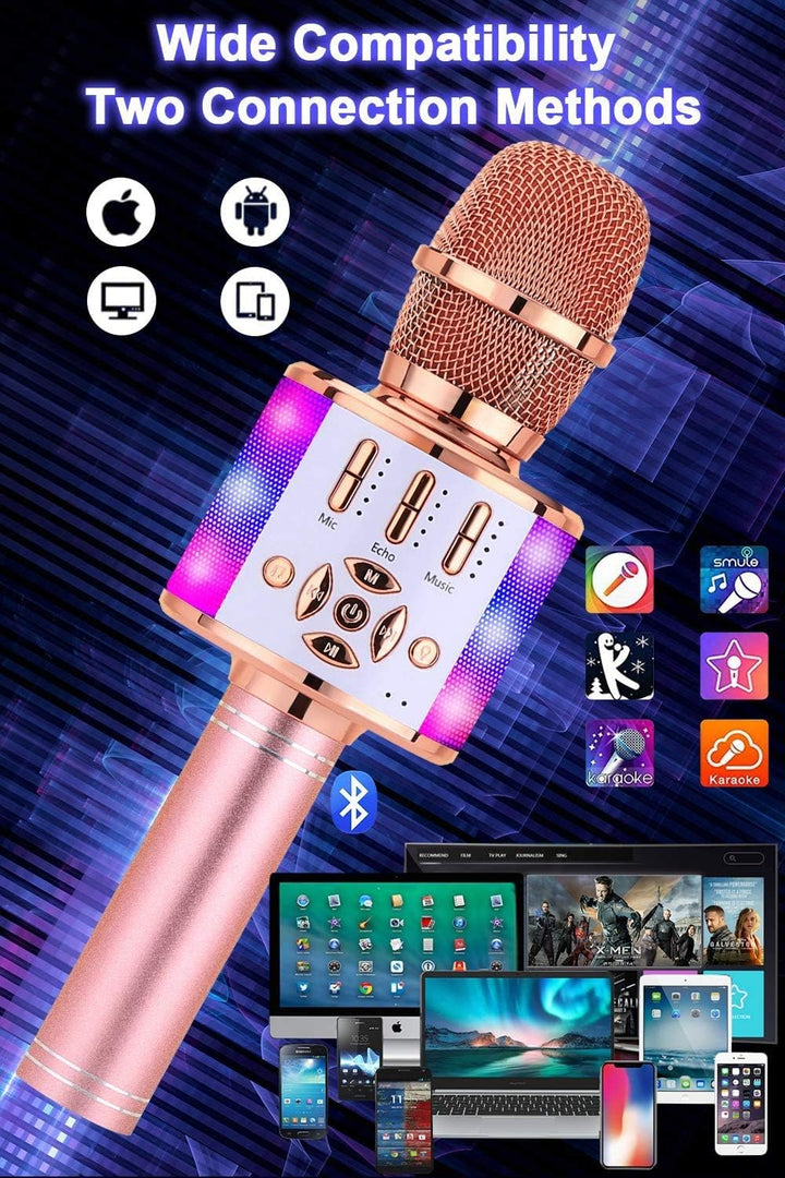 BONAOK Karaoke Mikrofon Bluetooth, 4 in 1 Drahtlos Karaoke Mikrofone,Tragbare LED Kinder Karaoke Mik