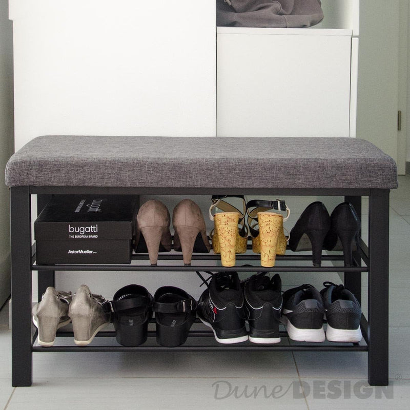 DuneDesign Schuhregal 81x32x46 cm offener Schuhschrank mit 2 Böden stabile Sitzbank Schuhbank aus Me