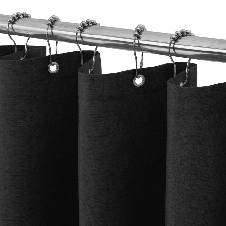VANZAVANZU Duschvorhang Leinen mit Metall Duschvorhangringe Stoff Textil Badewannenvorhang Anti Schi