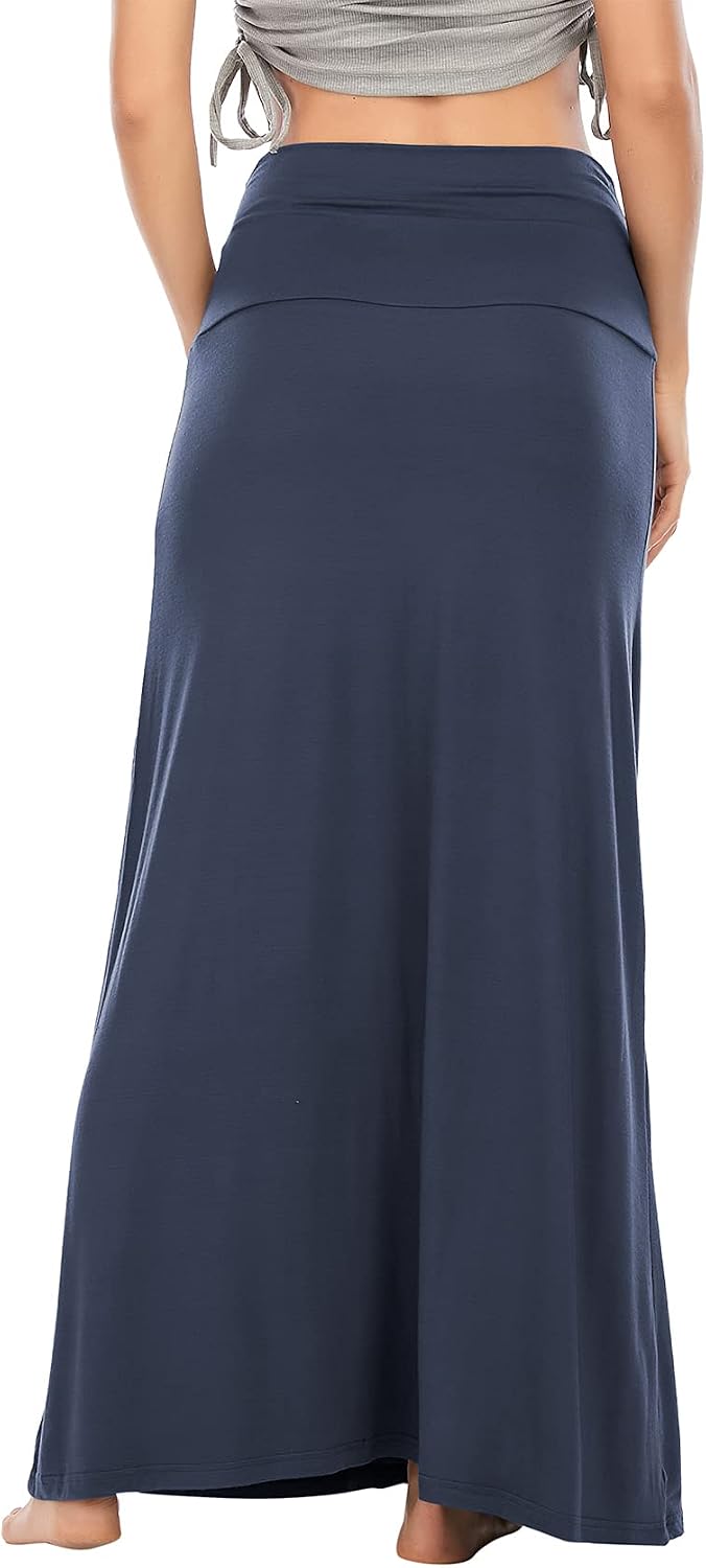 Durio Rock Maxirock Lang Damen Rock Weich Sommerrock Elegant Freizeitrock mit Hohem Bund Elastisch S