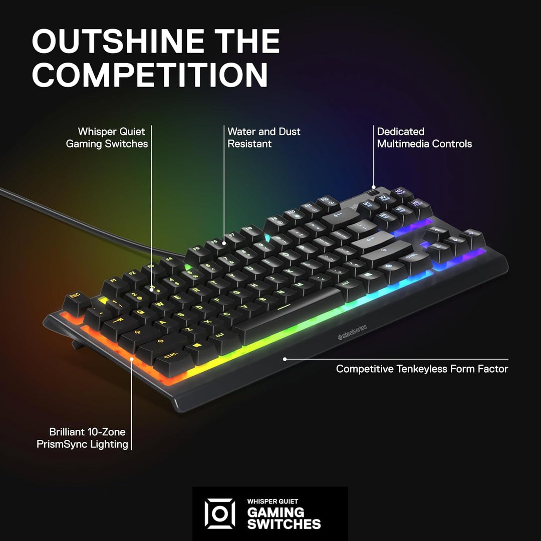 SteelSeries Apex 3 TKL RGB Gaming Tastatur - Tenkeyless Compact Formfaktor - 8-Zonen RGB Beleuchtung