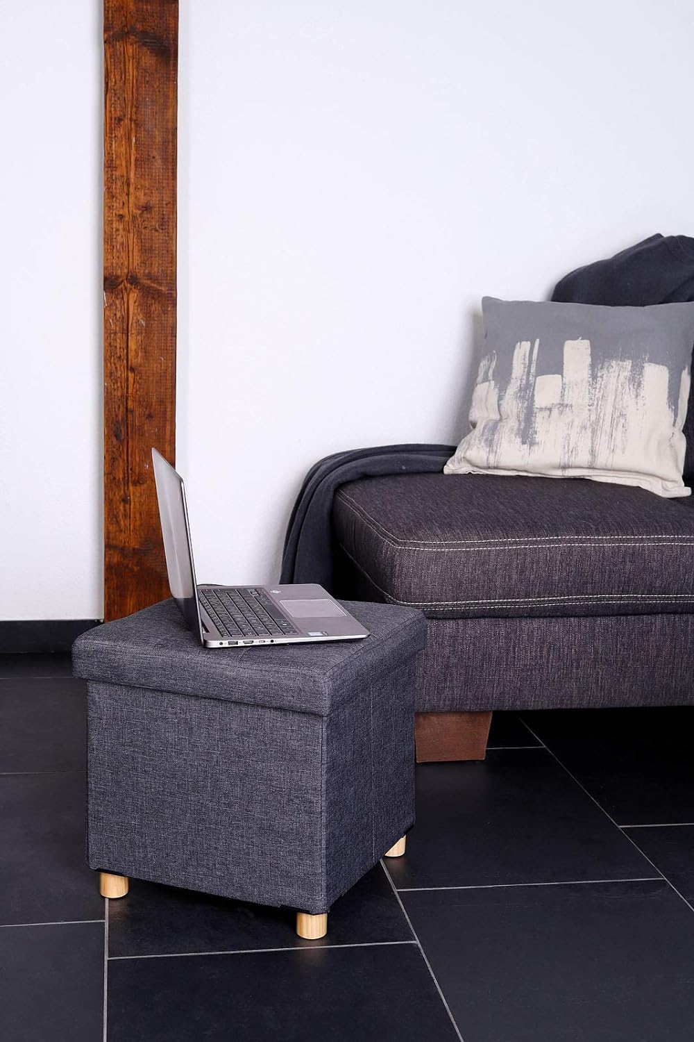 dibea Sitzhocker Klapphocker Sitzbank Aufbewahrungsbox 38x38x38 cm, grau, Grau