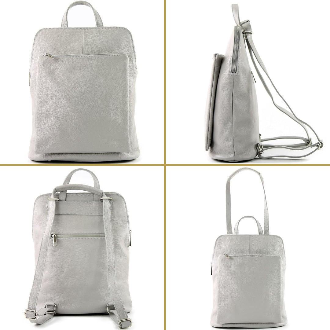 modamoda de - T141 - ital Damen Rucksacktasche 3in1 aus Leder Altrosa, Altrosa