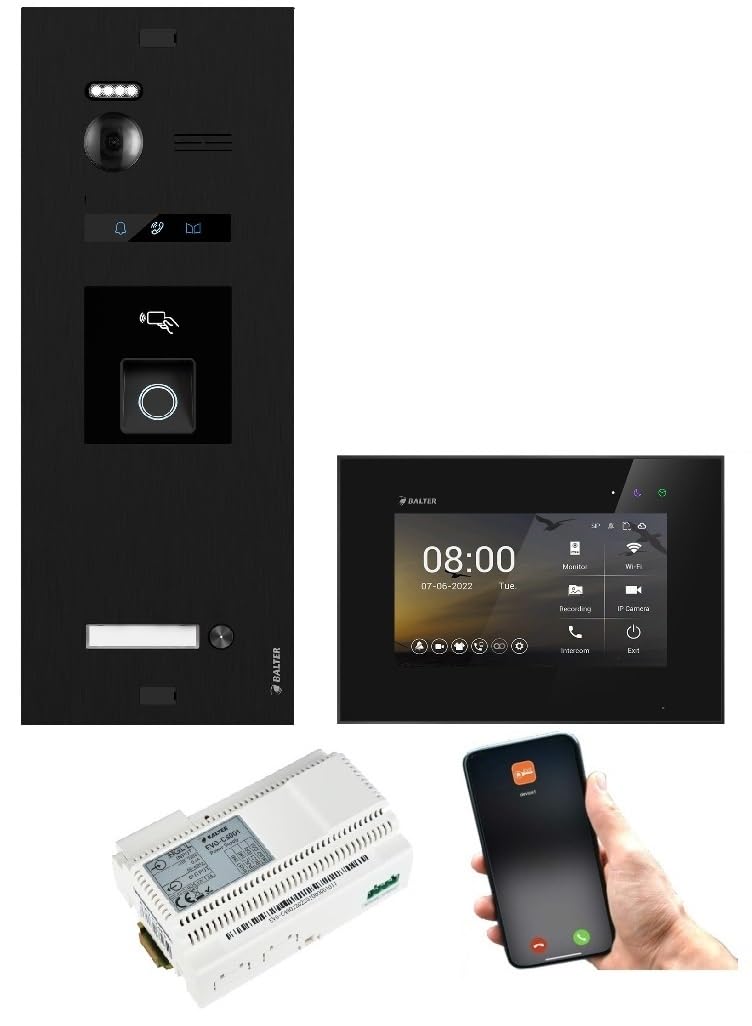 BALTER EVO HD RFID/FINGERPRINT Video Türsprechanlage 1-FAM 1x WiFi Monitor Black